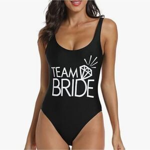 🆕️Team Bride Diamond Print One Piece Swimsuit Bathing Suits with Padding Size S
